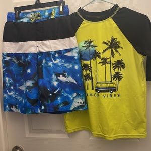 Zero exposure bathing suit boys 10/12 and swim rash guard set